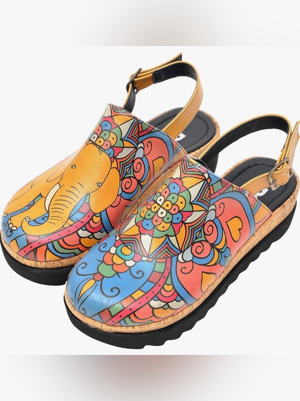 DOGO Akita Vegan Wedge Sandals India Elephant Boho Print EU 40 US 9 9.5 Like New